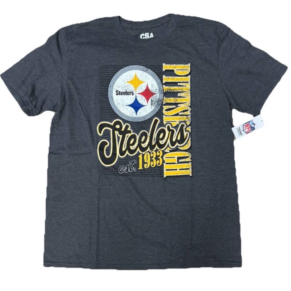 NWT Pittsburgh Steelers XL Adult T-Shirt Charcoal Gray Factory Distressed NFL